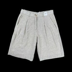 Abercrombie & Fitch Shorts Women 23 (25Wx9L) Beige Pleated Linen Blend NWT